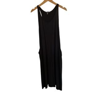 Eileen Fischer Casual Black Jersey Flowing Tank Shift Midi Dress Pockets PSmall